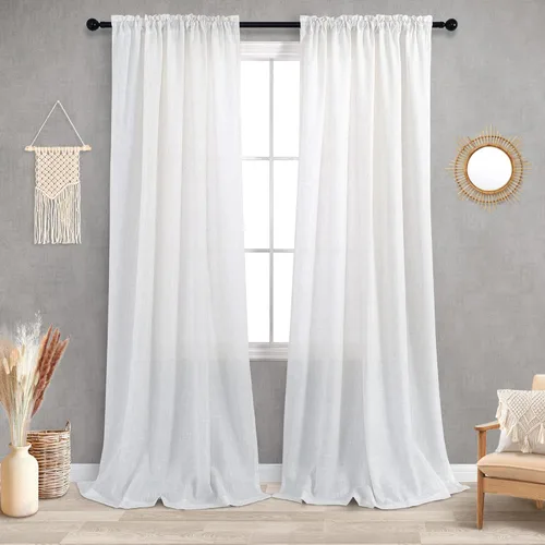Vista 26 de KOUFALL Juego de 2 cortinas de puerta francesa, cortinas de lino para puerta/ventana, cortina transparente boho para cristal lateral delantero