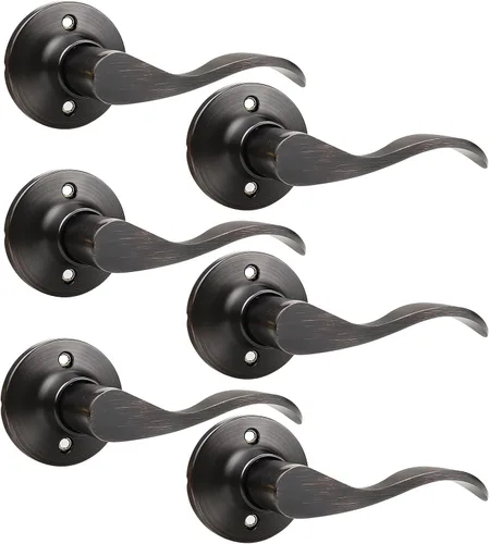 Vista 13 de GOBEKOR Paquete de 1 palancas de puerta para diestros, manijas de puerta francesas, manijas de puerta francesas de bronce aceitado, manija de puerta