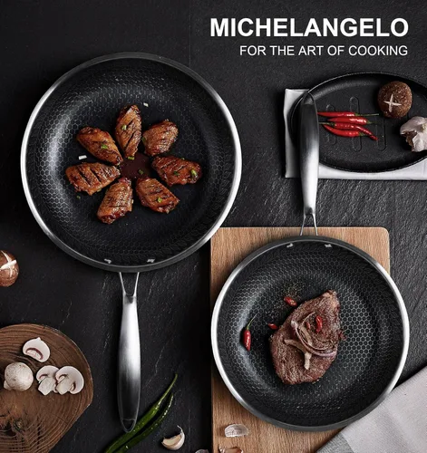 Vista 7 de MICHELANGELO Juego de cacerolas de acero inoxidable de 1 cuarto, 2 cuartos y 3 cuartos de galón, sartenes de acero inoxidable de 10 y 12 pulgadas