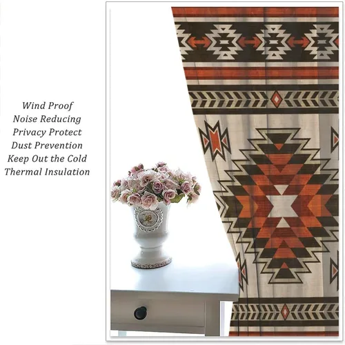 Vista 25 de Cortinas con patrón geométrico tribal, estilo suroeste, azteca, rústico, occidental, nativo americano, opacas, con bolsillo para barra, decoración