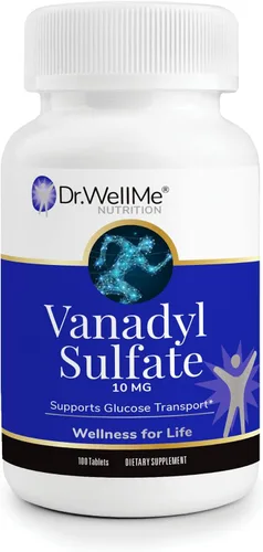 Dr. WellMe Sulfato de vanadilo 10 mg – 100 tabletas de azúcar en sangre, mantiene la glucosa y el metabolismo – Suplemento sin OMG, sin gluten para