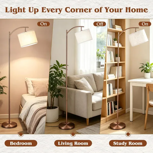 Vista 2 de Lámpara de pie para sala de estar, lámpara de pie, lámpara de pie con pantalla de lino para decoración del hogar, oficina, dormitorio