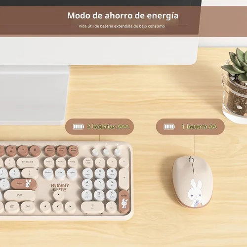 Vista 3 de Combo de teclado y mouse inalámbricos, bonito teclado de máquina de escribir con teclado numérico, teclado de tamaño completo de 2.4 GHz para PC