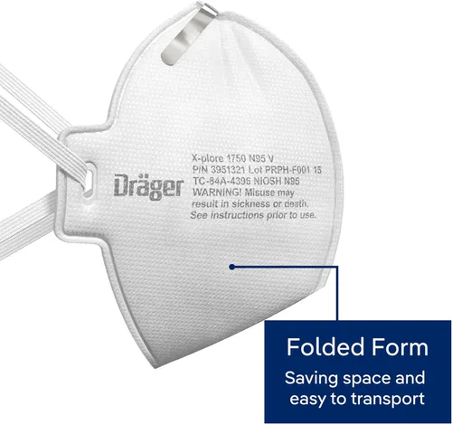 Vista 6 de Máscaras N95 Dräger X-plore 1750 C fabricadas en EE. UU. 20 respiradores aprobados por NIOSH, ajuste universal
