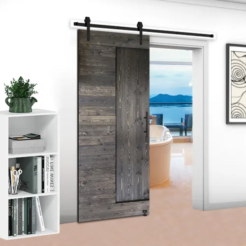 Vista 9 de S&Z TOPHAND Puerta de granero de 20 pulgadas x 84 pulgadas con kit de herramientas correderas de 4 pies, estilo moderno sin terminar/madera