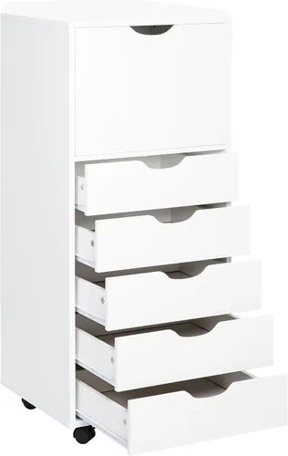 Vista 198 de Naomi Home Cómoda de 5 cajones para dormitorio, alta y elegante, con ruedas y estantes de almacenamiento, pequeña para guardarropa, para maquillaje