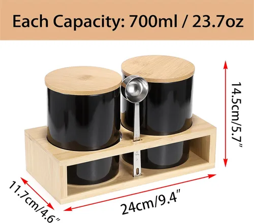 Vista 2 de JUXYES Set of 2 Ceramic Coffee Canisters With Scoop And Airtight Lids For Sugar Coffee Tea, Decorative Storage Containers Sets Black Ceramic Storage