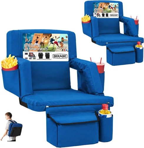 Vista 9 de Overmont Asiento de estadio con soporte trasero, cojín acolchado de 2.8 pulgadas, asiento reclinable de 6 posiciones con doble gancho, correas