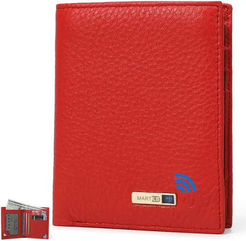 Vista 7 de Cartera para hombre con rastreador funciona con iOS y Android, billetera con billetera plegable de cuero auténtico, 8 tarjetas y 1 ventana para Negro