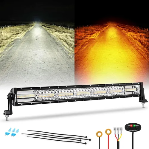 Vista 13 de Auxbeam Serie Blanco Ámbar de 6 Modos, Barra de Luz LED de 22" con Conjunto Combo de Módulos LED de 3", Luces Estroboscópicas Intermitentes de Doble