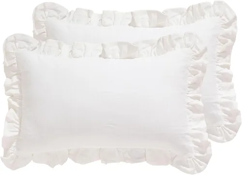 Vista 16 de patdrea Shabby Chic Rhodo - Juego de 2 fundas de almohada decorativas de 18 x 18 pulgadas, fundas de almohada de lino rojo con volantes, fundas