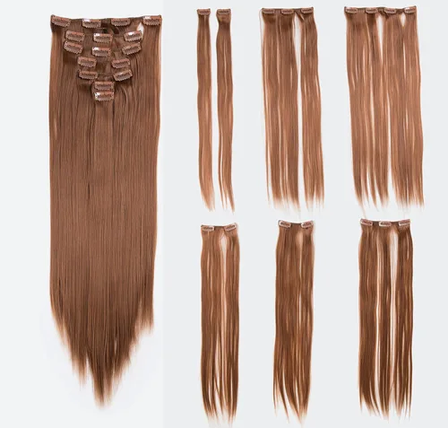 Vista 19 de SWACC - Extensiones de cabello sintético con clip, 22 pulgadas, lacio, 7 piezas separadas con resistencia al calor para toda la cabeza