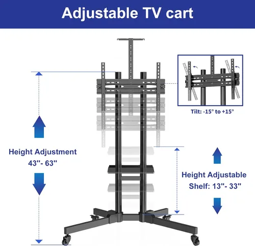Vista 4 de Mobile TV Stand with Wheels for 32-70 inch LED LCD 4K Flat/Curved Screen TVs, UL Certificated Rolling/Floor TV Cart, Height Adjustable TV Trolley