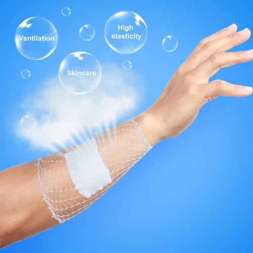 Vista 5 de Vendaje tubular elástico de red de Konmee para heridas, retenedor de vendaje elástico, vendaje de gasa elástica tubular, tamaño 4 para palma, muñeca