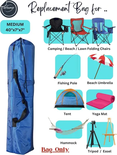 Vista 5 de Bolsa de repuesto de 40 x 7 x 7 pulgadas (azul, M) para silla de campamento plegable, sillas de campamento, hamaca, tapete de yoga, silla de playa