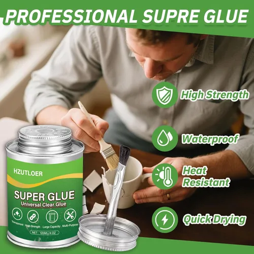 Vista 2 de Super Glue, pegamento transparente con pincel, adhesivo fuerte multiusos de 4 oz, pegamento super instantáneo multiusos para madera, cerámica
