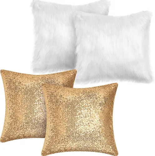 Vista 18 de Irenare 4 fundas de almohada esponjosas y de lentejuelas para invierno, fundas de cojín suaves para sofá, cama, sofá o Navidad