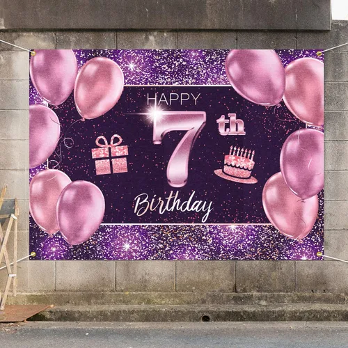 Vista 7 de pancarta grande rosa con texto en inglés “Happy Birthday