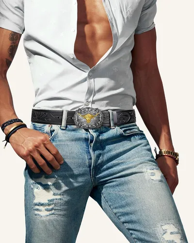 Vista 3 de Elilier Hebilla de cinturón para hombre, vaquero occidental, resistente, regalos para niñosespososadolescenteshombres, para vaquero Rodeo Halloween