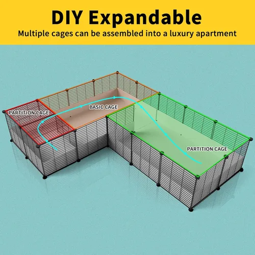Vista 7 de Oneluck Jaula para Cobayas, Hábitat Interior con Fondo de Plástico Impermeable, Corral para Mascotas Pequeñas como Conejos, Tortugas, Hámsteres