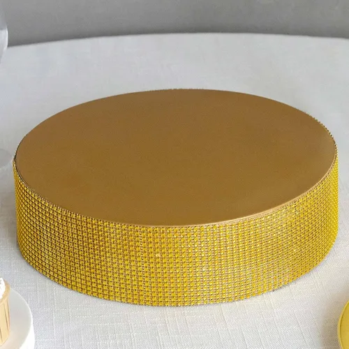Vista 18 de Efavormart 14 pulgadas de oro, plato elevado para pasteles redondo de metal con relieve, soporte para postres para bodas, cumpleaños y fiestas