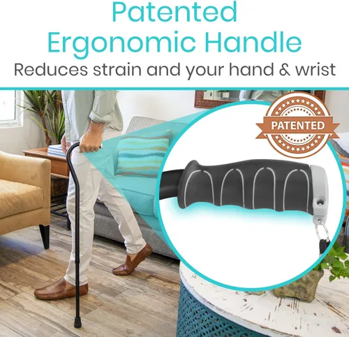 Vista 4 de Vive Walking Cane for Women, Men, Elderly - Patented Offset Grip - Lightweight Adjustable Walking Aid with a Non-Slip Tip - Sturdy Balancing