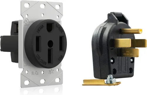 ELEGRP Receptáculo de estufa de horno de 50 amperios 125/250V, NEMA 14-50R y ELEGRP NEMA 14-30P y NEMA 14-50P de 4 clavijas para secadora eléctrica