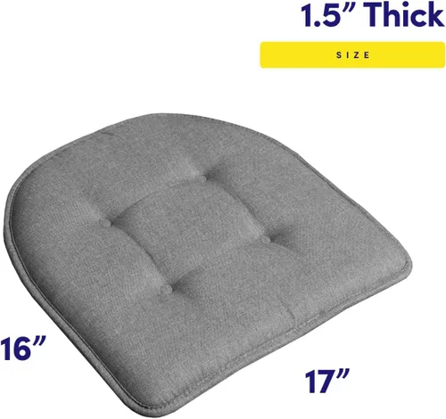 Vista 2 de Sweet Home Collection - Cojín de asiento de espuma viscoelástica y respaldo de caucho antideslizante con capitoné para silla, cojín en U, 17x16 Gris
