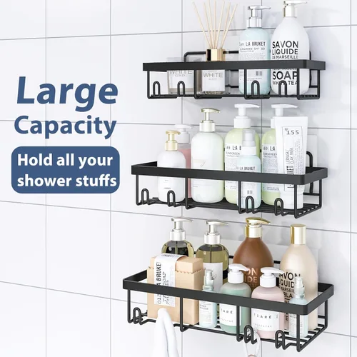 Vista 3 de Liuoud Juego de 5 Organizadores de Ducha Adhesivos para Pared, Estante para Interior de Ducha, Cesta de Almacenamiento de Baño Inoxidable Resistente
