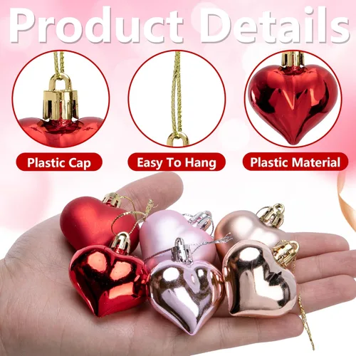 Vista 3 de 60 adornos de corazón para el día de San Valentín, Día de la Madre, adornos colgantes con forma de corazón para San Valentín, árbol, boda, Rojo