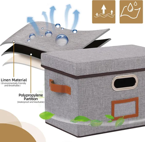 Vista 3 de OUTBROS 6-Pack Large Collapsible Storage Bins with Lids, Foldable Fabric Storage Boxes Organizer Containers Baskets Cube with Label Window, for Home