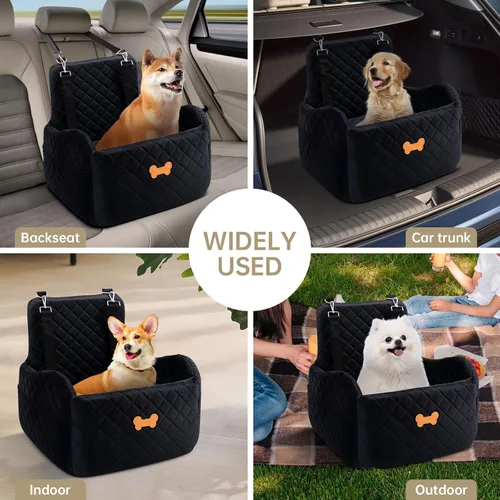 Vista 6 de Asiento de automóvil para perros pequeños, asiento elevador para perros con relleno de espuma viscoelástica gruesa con 2 correas de seguridad