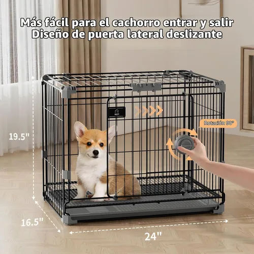 Vista 2 de Jaula para Perros para Perros Pequeños de Menos de 25 libras, Perrera de Perro de Metal Grueso Negro de 24 pulgadas Jaula de Alambre para Interiores