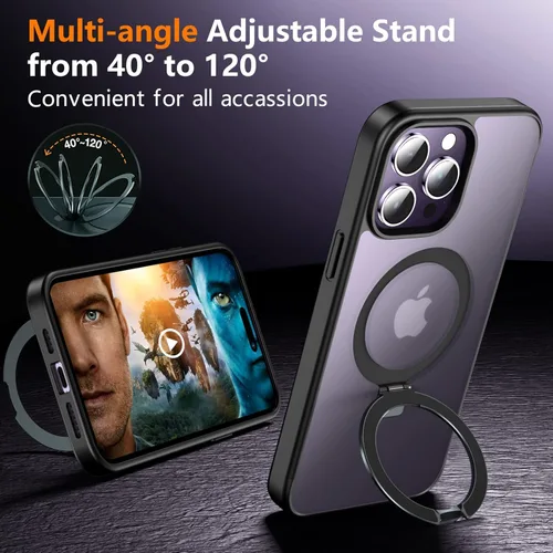 Vista 2 de SPIDERCASE Funda para iPhone 14 Pro, soporte magnético invisible protección militar contra caídas compatible con MagSafe, con 2 protectores
