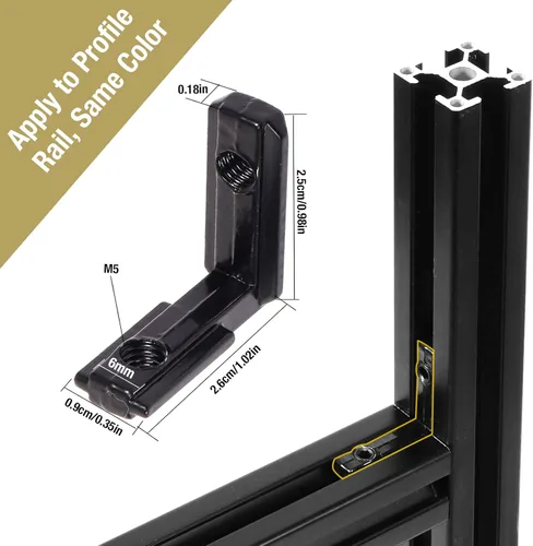 Vista 2 de 20 piezas 2020 extrusión serie 20 conector de soporte de esquina negro ranura en T en forma de L junta interior para ranura de perfil de aluminio