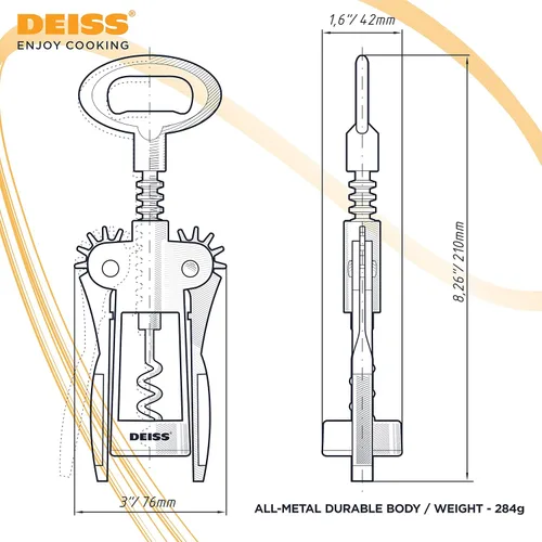 Vista 9 de Deiss Sacacorchos PRO Wing - Abridor de vino 2 en 1, sacacorchos de vino y abridor de cerveza, la forma más fácil de abrir los corchos de botellas