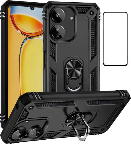 Vista 13 de Funda para Xiaomi POCO X3 NFC /X3 Pro con protector de pantalla, armadura de protección militar híbrida resistente a prueba de golpes, funda Negro