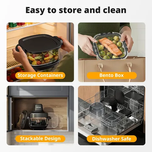 Vista 8 de AIRMSEN Freidora de aire de vidrio potable no tóxica, 4.8 cuartos de galón y 1.3 cuartos de galón, 4 presets y control manual, calor preciso de 140