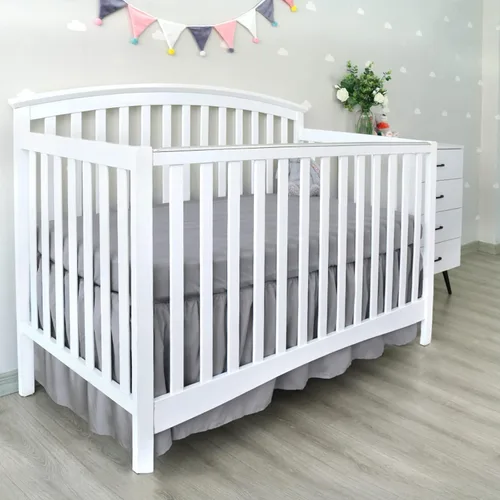 Vista 5 de Falda de Cama para Cuna Gris de 4 Lados con Volantes Plisados, Ropa de Cama Ajustable para Guardería para Niñas o Niños, Compatible con Todas