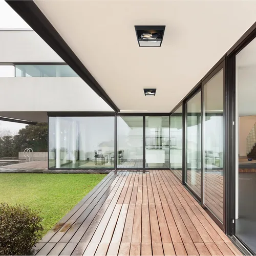 Vista 2 de Westinghouse 6121900 Peterson - Lámpara de techo transitoria con dos luces, acabado negro texturizado, cristal transparente