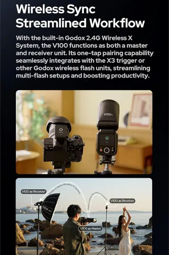 Vista 15 de GODOX V100 C Godox Flash para Canon - Flash TTL de 100Ws para cámaras Canon EOS, control de pantalla táctil, 400 destellos de potencia completa