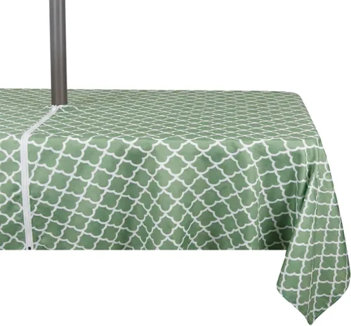 Vista 16 de Stripe Outdoor Tablecloth Water Resistant Polyester Fabric Table Cover with Zipper Umbrella Hole for Garden Patio Tabletop 60Inch Round,Black