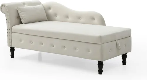 Vista 50 de Aoowow Banco de almacenamiento de terciopelo para dormitorio, extremo de la cama, sofá con brazo enrollado, tumbona para interiores con Gris