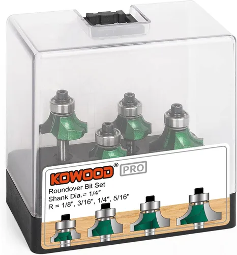 Vista 7 de KOWOOD Pro Roundover Bit Set 4 piezas, 14 pulgada Shank Router Bit Set, R18", 316", 14", 516", diseñado para entusiastas de la carpintería