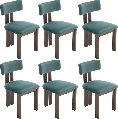 Vista 14 de Kmax Juego de 2 sillas de comedor estilo granja, con respaldo curvado de piel sintética, sillas de comedor sin brazos con patas de madera de nogal