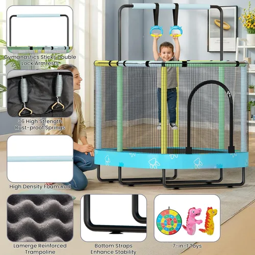 Vista 8 de Lamerge Kids Trampoline, Toddler Bouncing Trampoline with Safety Enclosure Net, ASTM-Approved, 500lbs Capacity, Ages 1-8, Adjustable Handrail