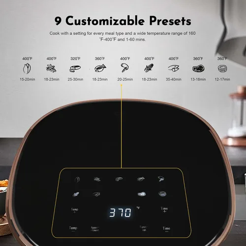 Vista 2 de Freidora de aire compacta de 3.6 cuartos de galón, freidoras de aire redondas para 1-3 personas, con bandeja para hornear, pantalla digital con 9