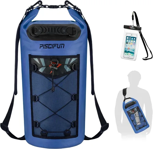 Vista 25 de Piscifun Bolsa seca, mochila flotante impermeable 10L/20L/30L/40L con funda impermeable para teléfono para navegación, kayak, pesca