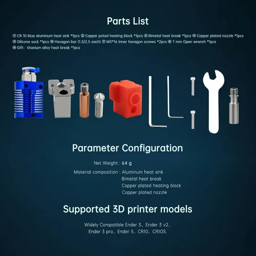 Vista 8 de POLISI3D Upgrade All Metal Ender 3 Volcano Hotend High Flow High Speed, Bimetal Heatbreak Plated Copper Heater Block Boquilla antiadherente