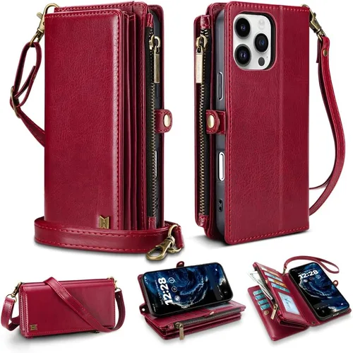 Vista 13 de Funda Cartera para Teléfono iPhone Air con 8 Portarjetas, Bloqueo RFID Cuero PU Soporte Abatible Correa de Muñeca y Correa para el Hombro